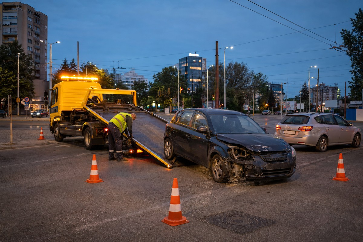 Репатриране на катастрофирал автомобил след ПТП в София