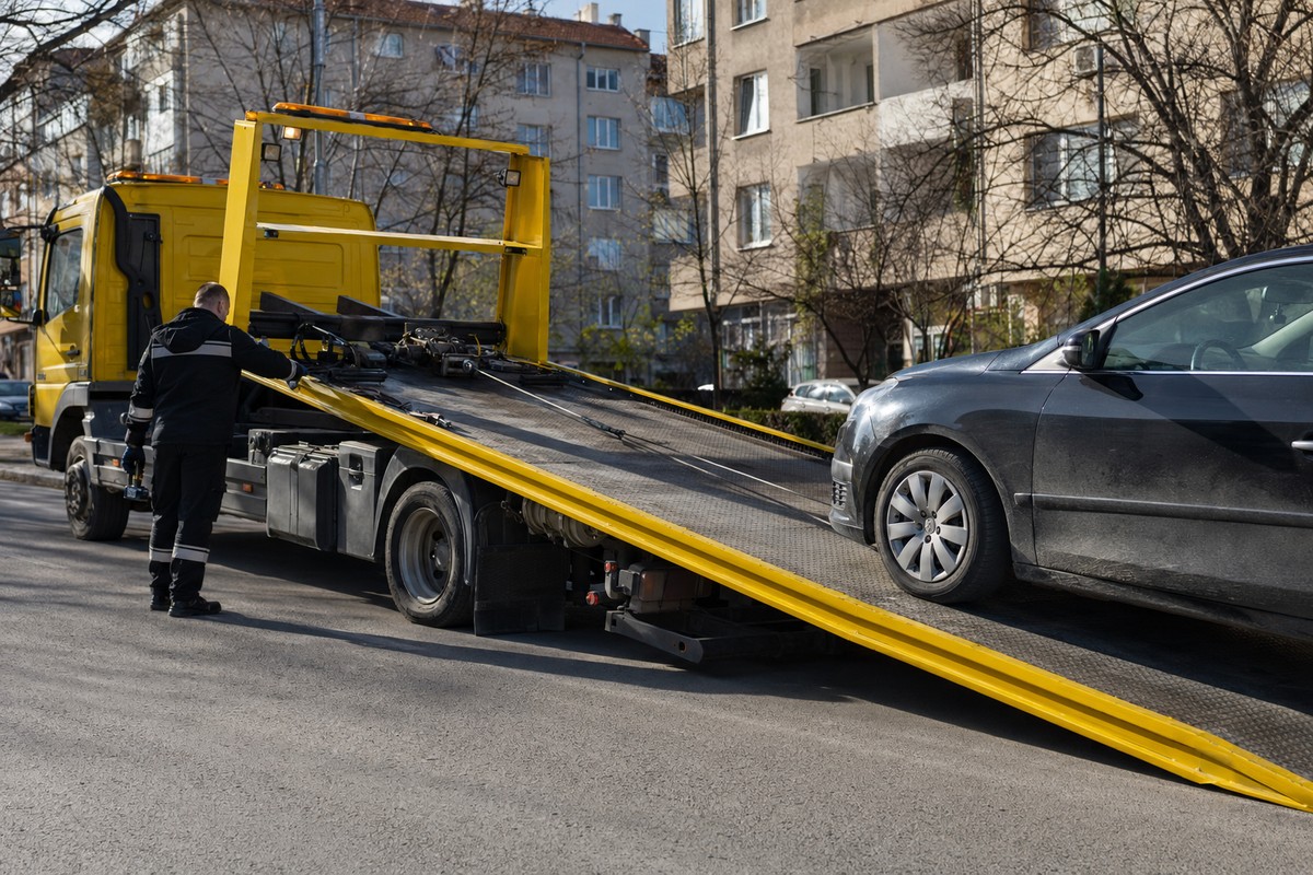 Репатриране на аварирал автомобил с жълт репатрак в София